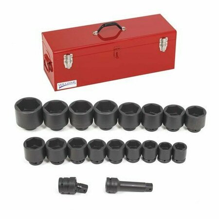 WILLIAMS Socket Set, 19 Pieces, 1 Inch Dr, Shallow, 1 Inch Size JHWWS-7-19TB